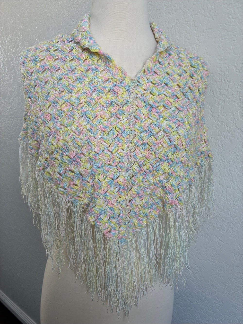 Pastel Multicolor Crochet Fringe Poncho - Kids Cape